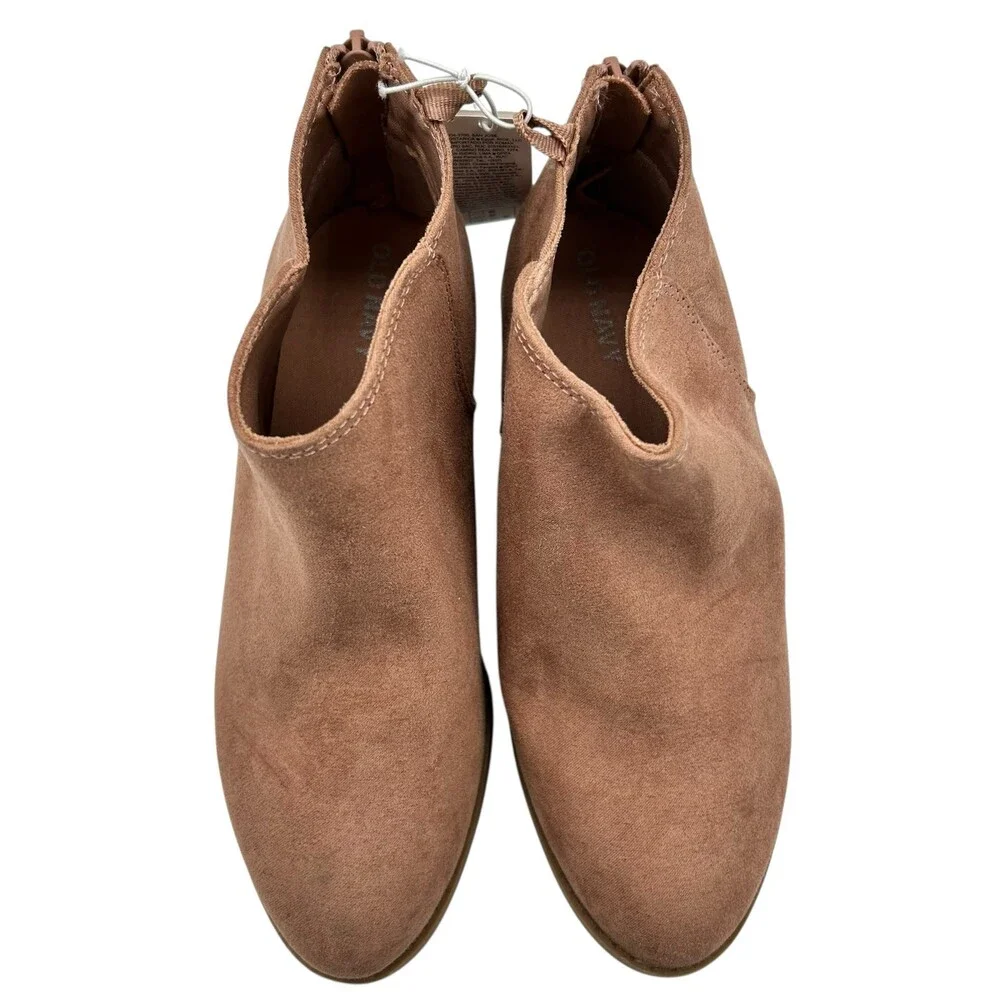 Old Navy Girls Tan Suede Rear Zip Stacked Block Heel Ankle Booties Size 2